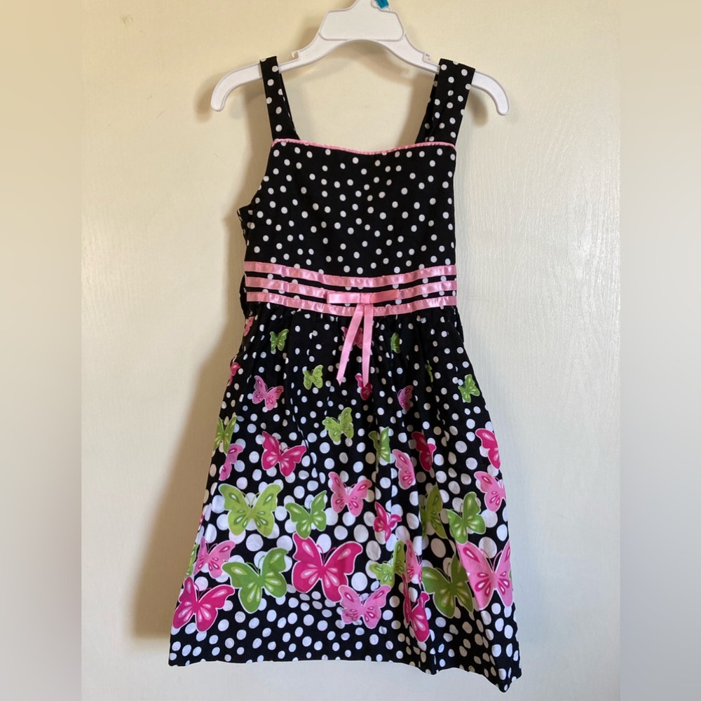 *Bonnie Jean Black Polka Dot Multicolor Butterfly Sleeveless Size 5 Dress #IB